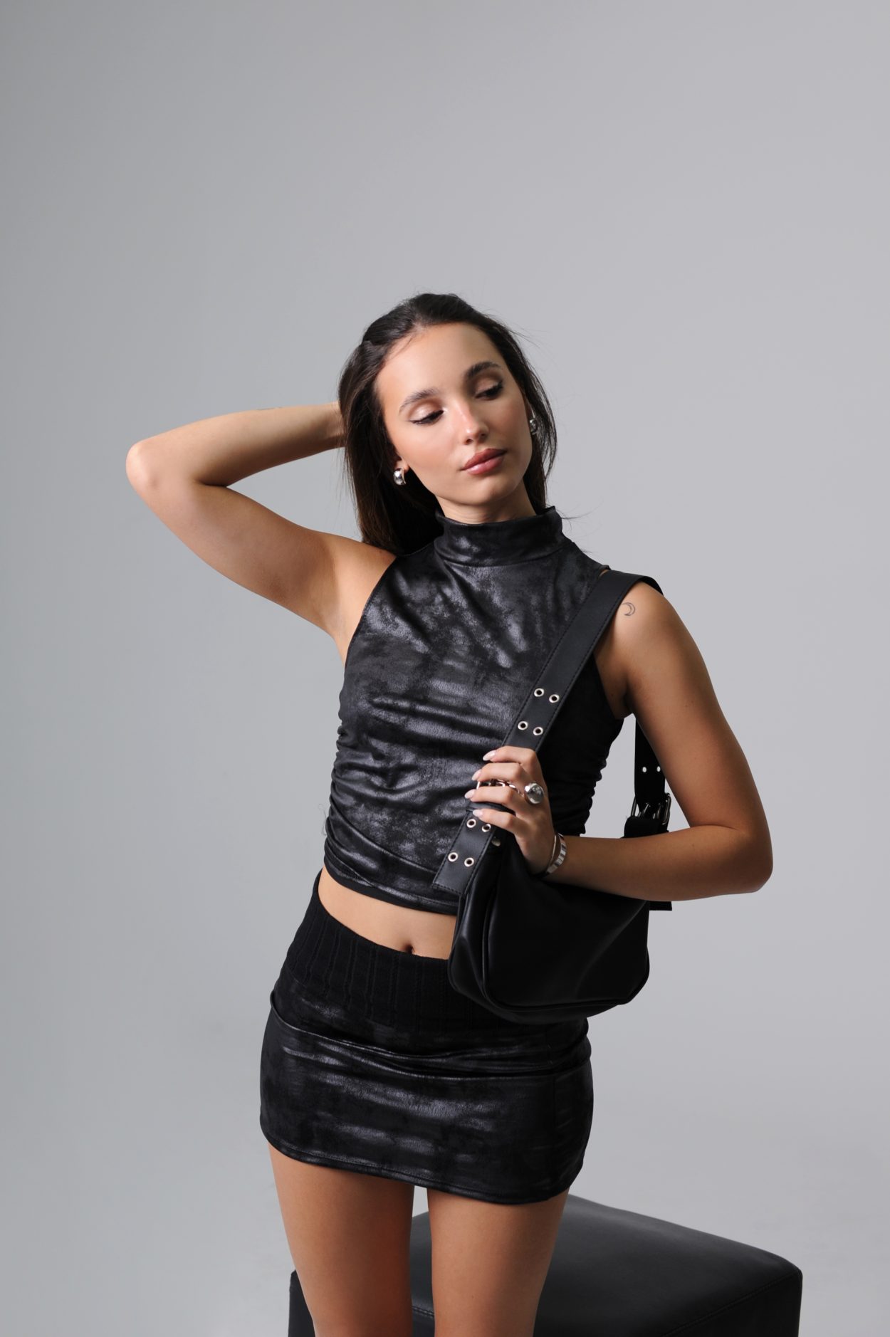 Top polera microfibra vintage frunces